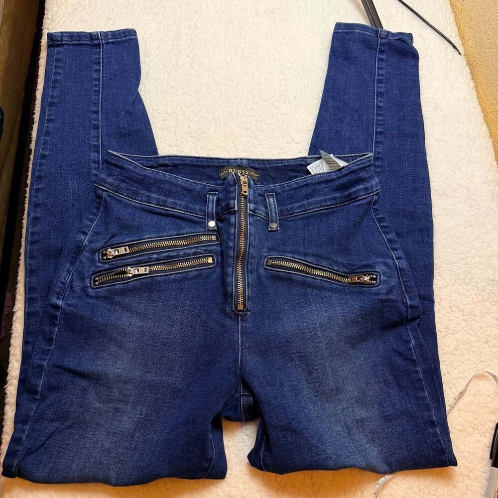 Guess Zip Pocket Skinny Jeans Size 30 Dark Blue
